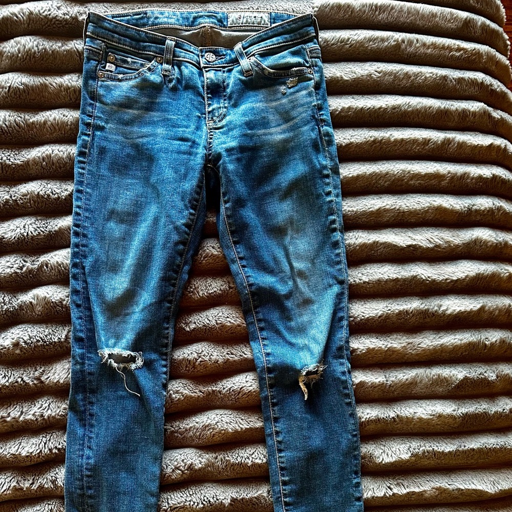 Ag Adriano Goldschmied Distressed Blue Skinny Jeans